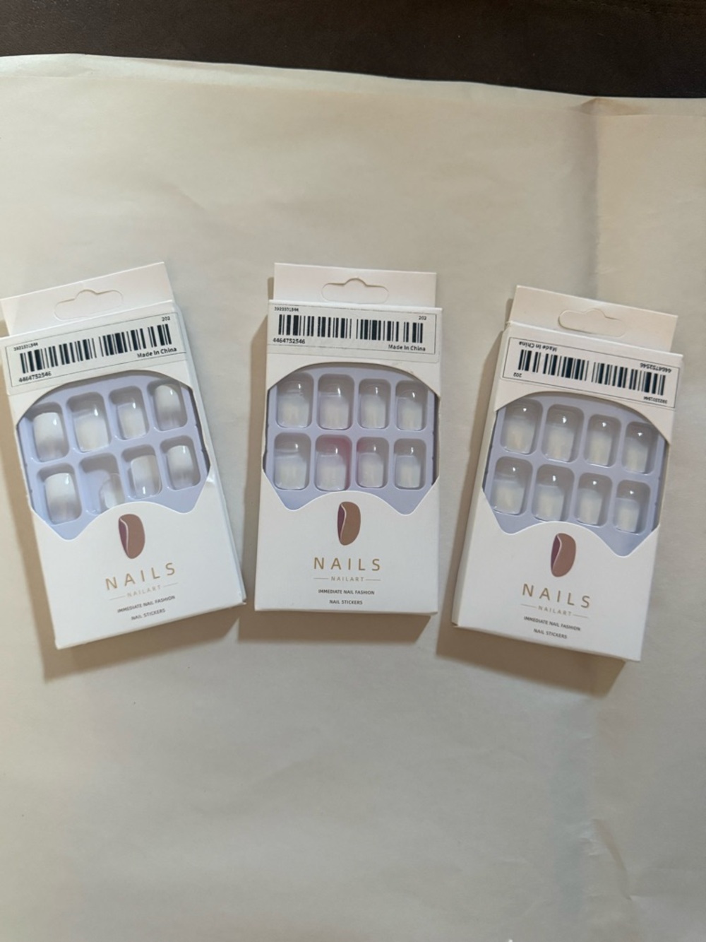 NIB 3 Sets of Nail Art Nails, White Gradient French, Med Length, Glue On